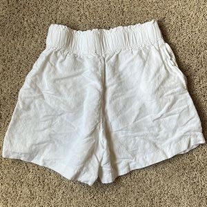 H&M White Linen Blend High Waisted Shorts